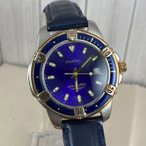 Vintage Airmaster Fossil Watch Men's Striking Lighting Blue Face Luminous Hands